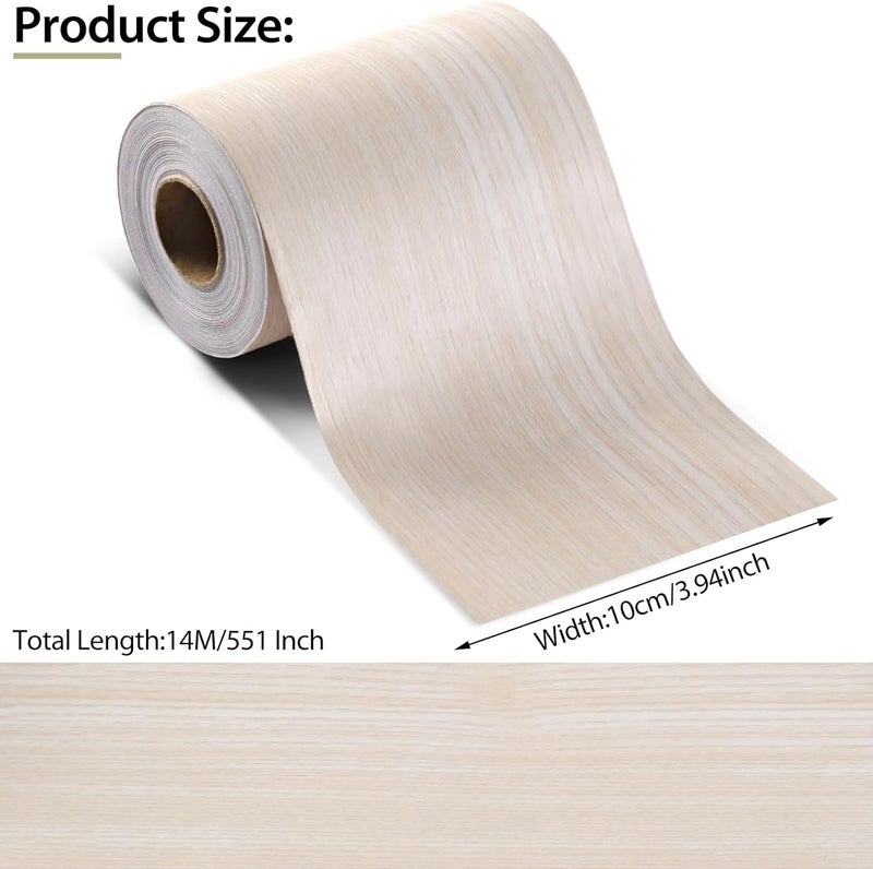 Rindion 45 FT Beige Wood Grain Wallpaper Border, Removable Waterproof Mirror Frame Border, Self Adhesive Kitchen Bathroom Mirror Frame Sticker (3.94Inch X 45.9 Ft) - Image 2